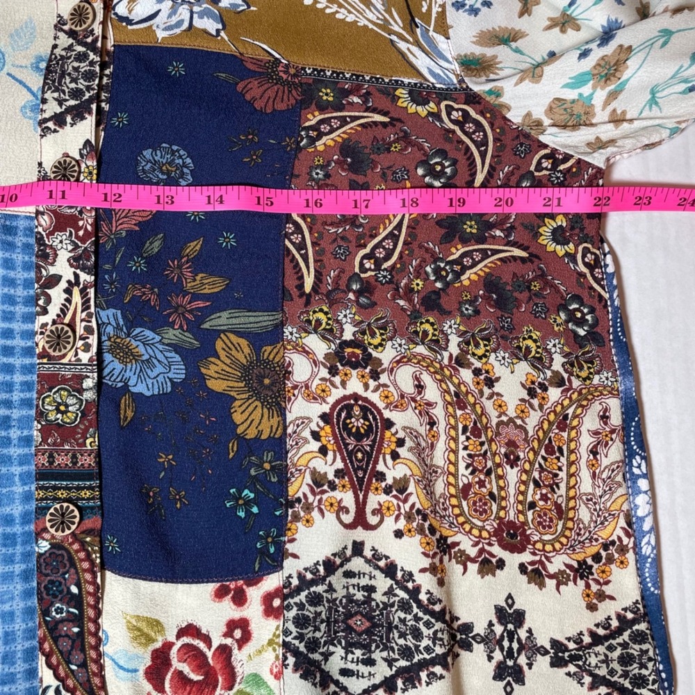 John Mark Womens Patchwork Floral Paisley Button‎ Down Shirt Tunic Multicolor M - Picture 7 of 8